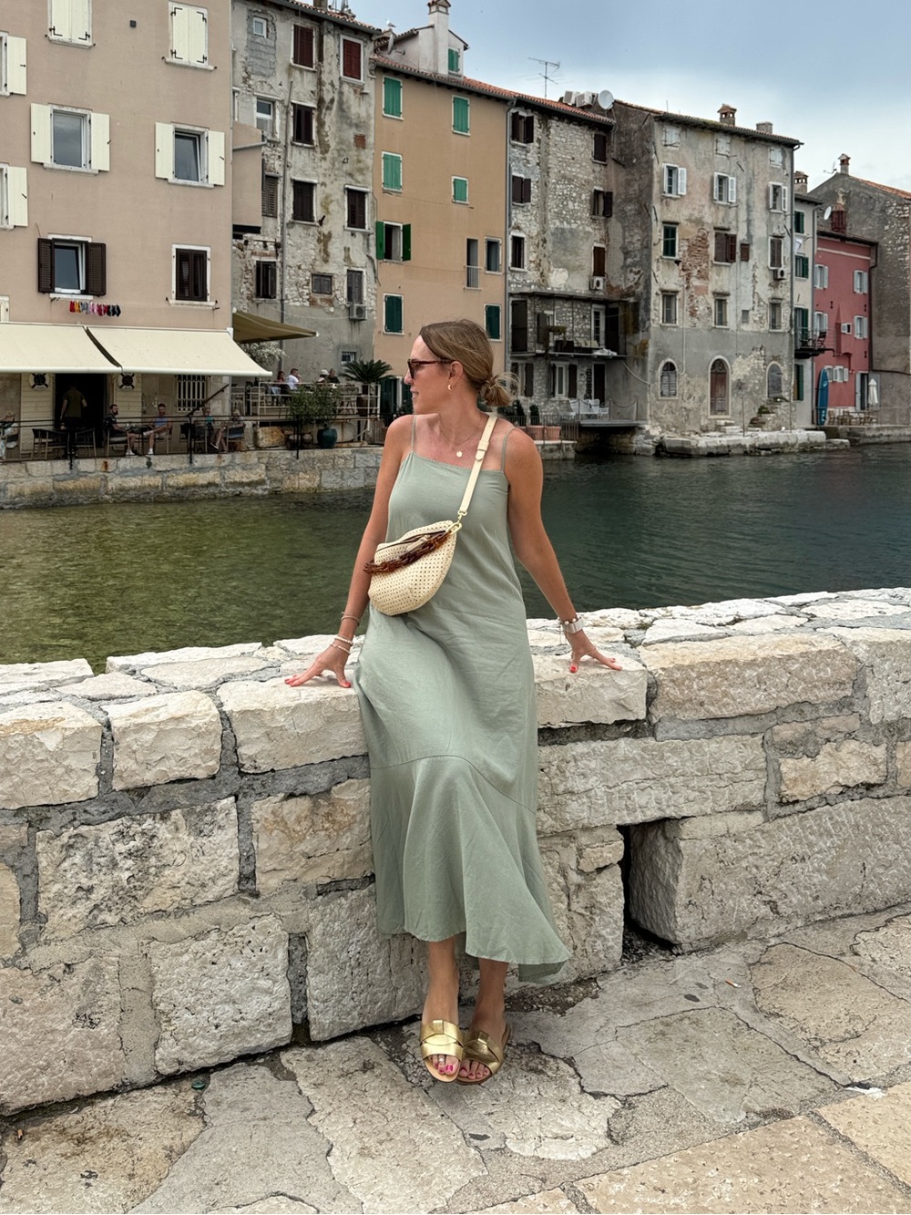 Z Supply Linen-Blend Slip Dress in Sage Green